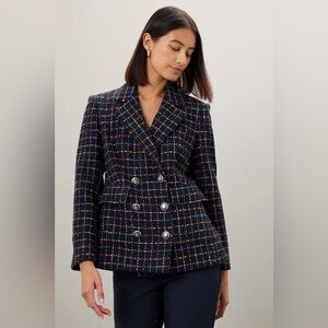 Veronica Beard Multicolor Plaid Double-Breasted Rumer Dickey Jacket
